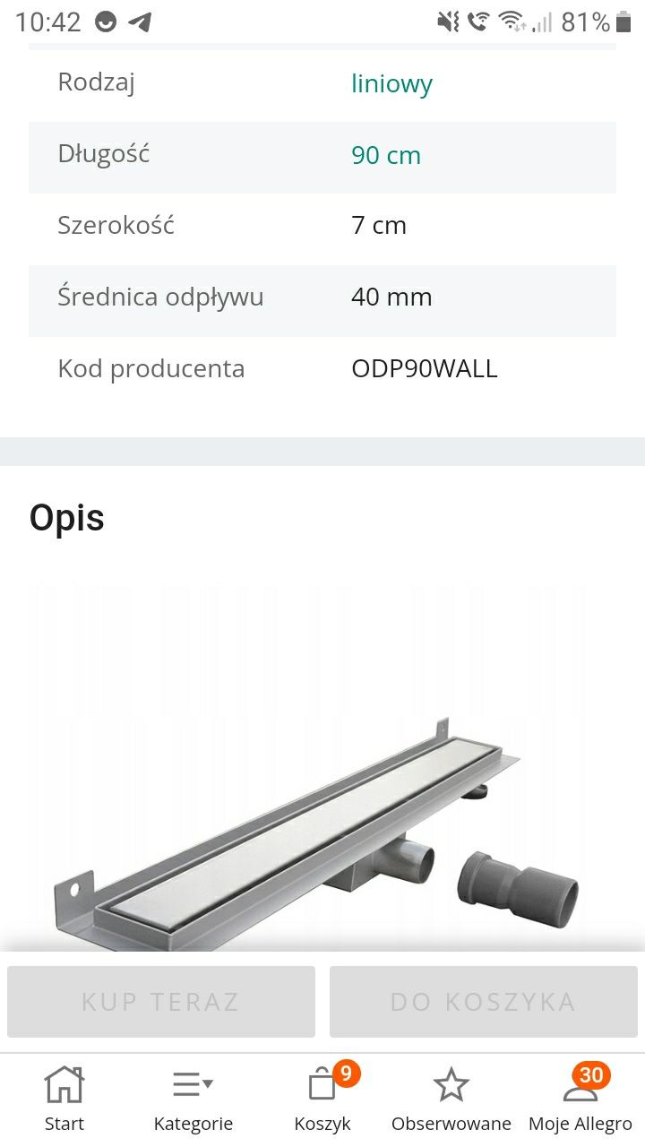 Odpływ linowy 90cm