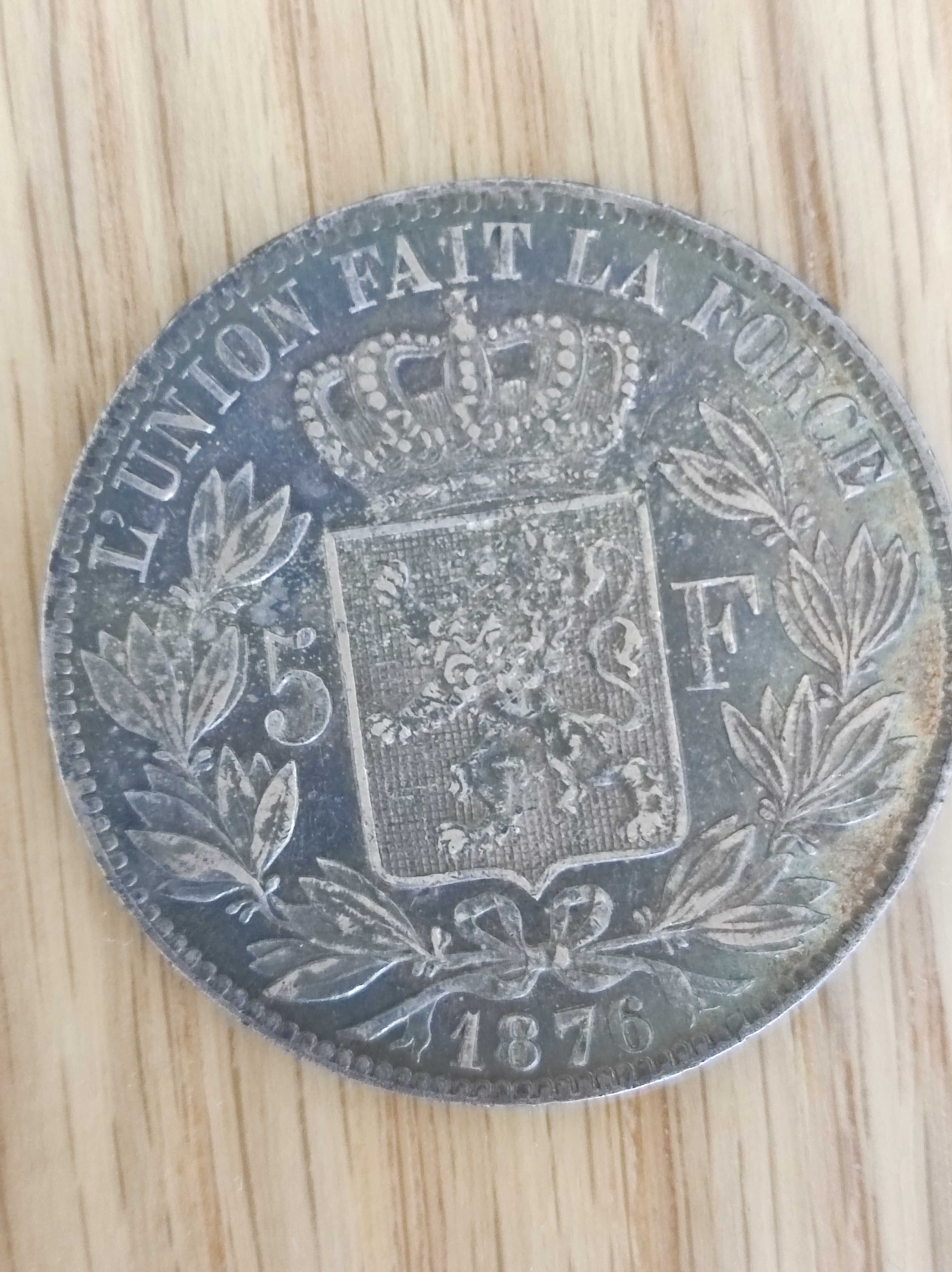 Moeda, Bélgica, Leopoldo II, 5 Francos 1876
