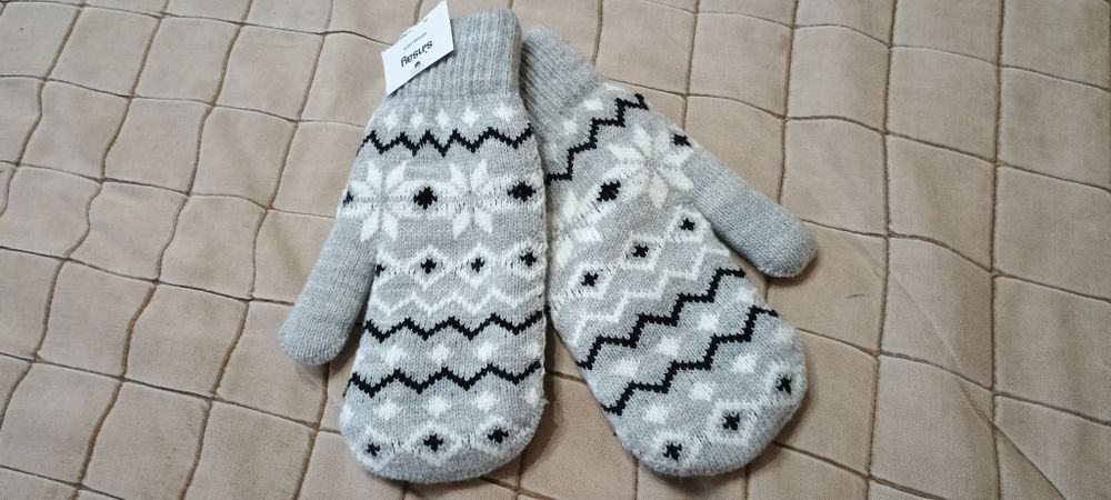 nowe rękawiczki jednopalczaste z ociepleniem wzór