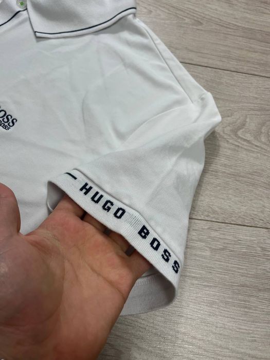 Белое мужское поло футболка Hugo Boss