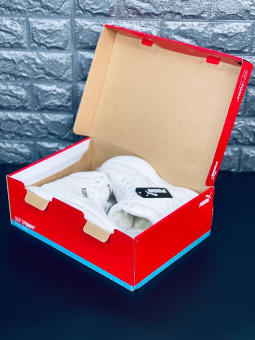 Белоснежные зимние Puma с меховой подкладкой / Кожаные белые кросовки