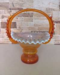 Szklany koszyk dekoracyjny wazon PRL
