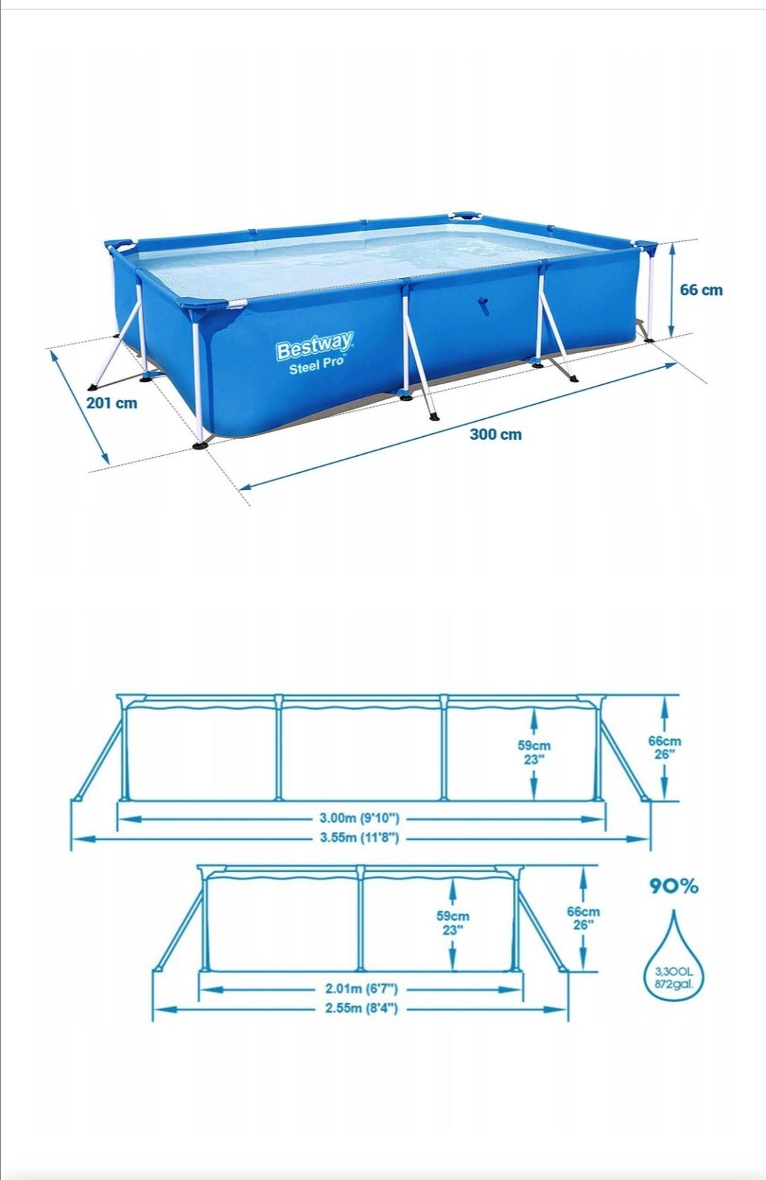 Bestway Basen+Pompa (3.00 m 2. 01 m)