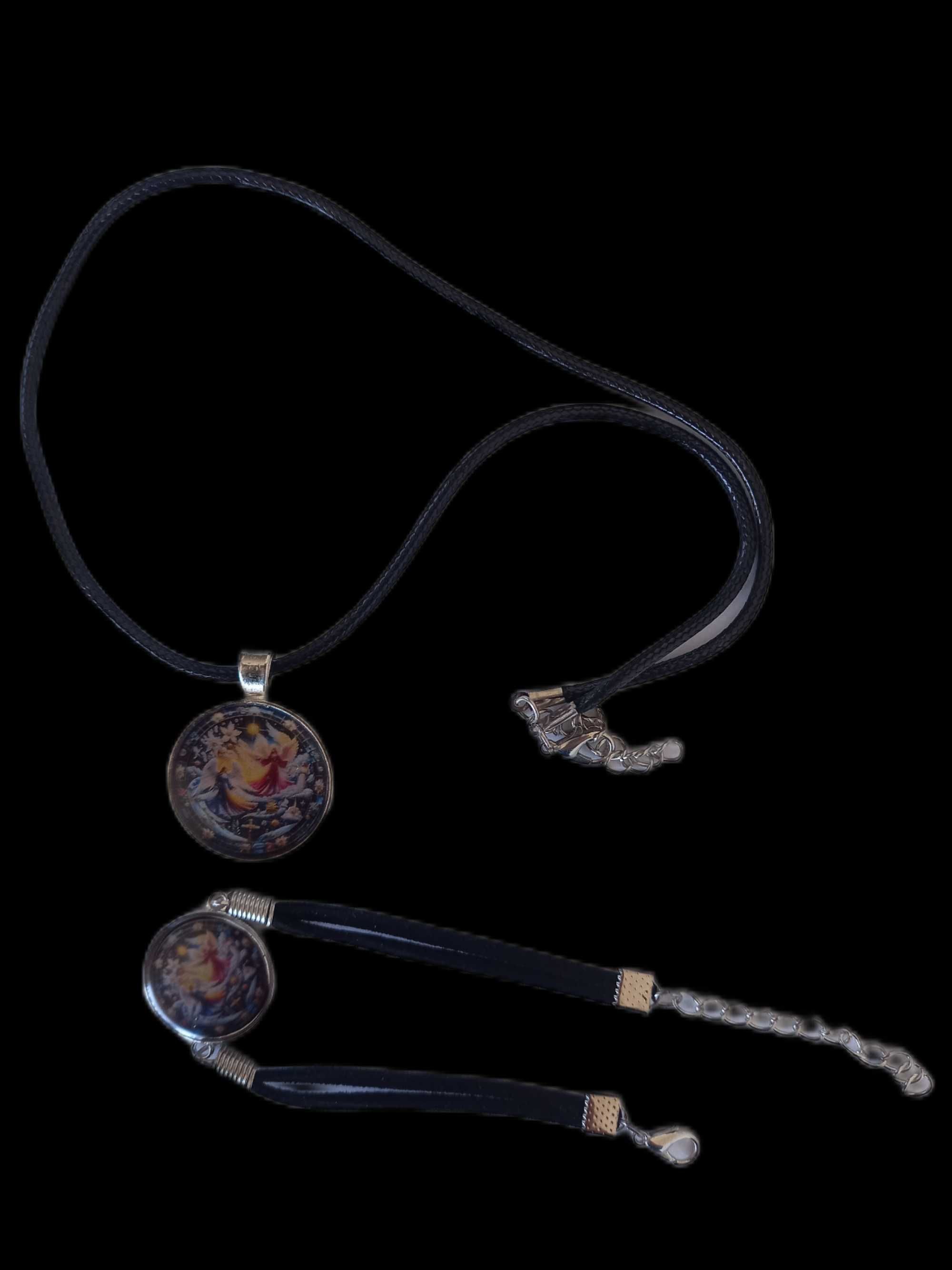 Conjunto de pulseira e colar com 2 anjos