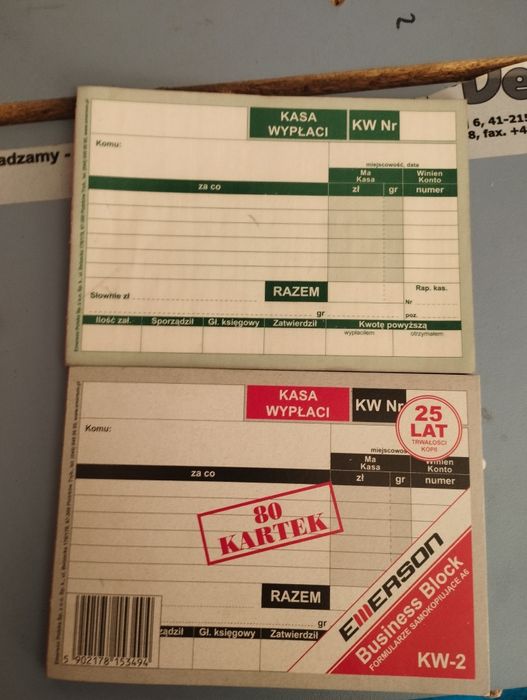 Dwa bloczki KW dowód wypłaty