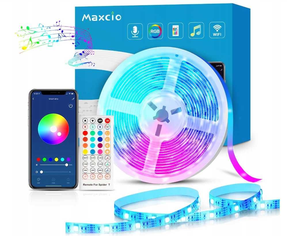 Taśma LED Alexa 5m RGB Maxcio WiFi Aplikacja