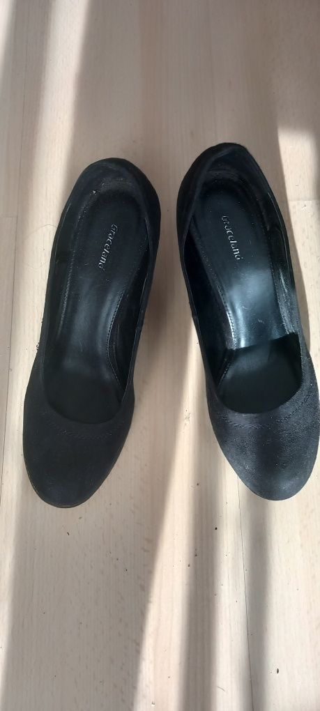 Damskie czarne buty na koturnie, zmasz, Graceland, rozm. 41