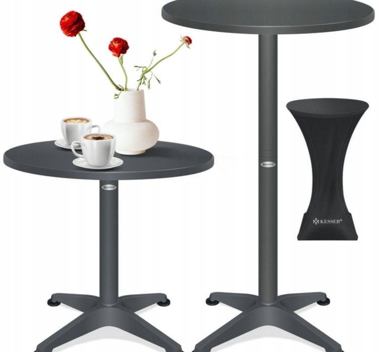 Stół barowy, składany, aluminiowy,regulacją wysokości, średnica 80 cm