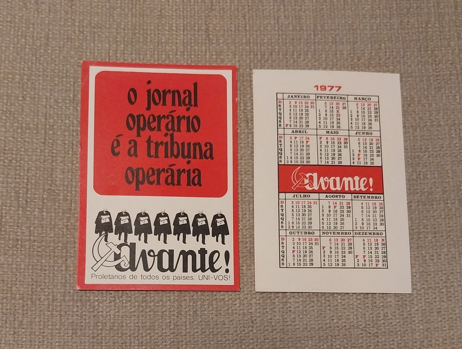 Calendário de bolso - Avante - o jornal operário é a tribuna operária