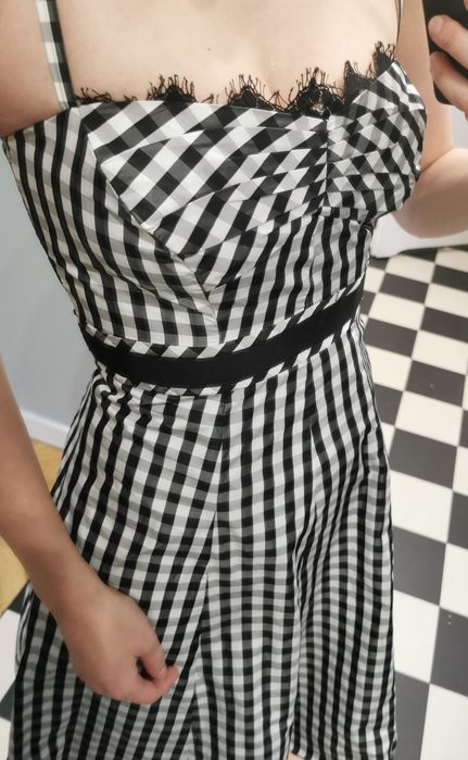 Karen Millen sukienka gorsetowa rozkloszowana pepitka kratka retro 50s
