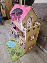 Domek drewniany dla lalek duży z meblami i garażem