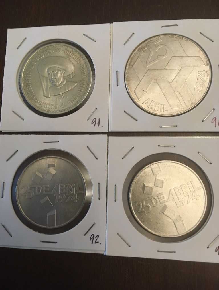 4 moedas prata: 2 de 100, 1 de 250 esc. e 1 de 20 escudos