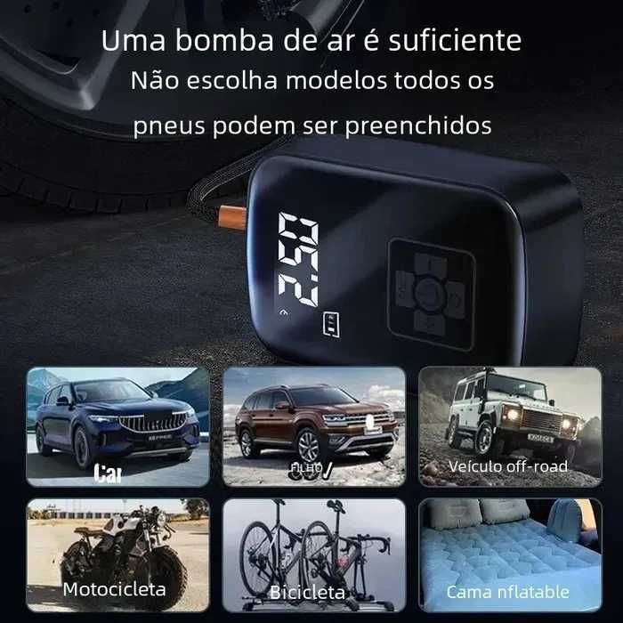 Bomba de ar portátil (Carro e bicicletas) Pneus até 2,5 bar