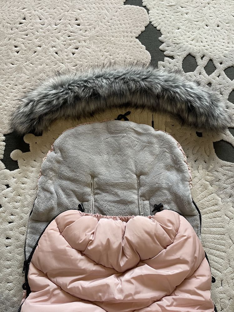 Śpiworek cottonmoose różowy plus mufka szara