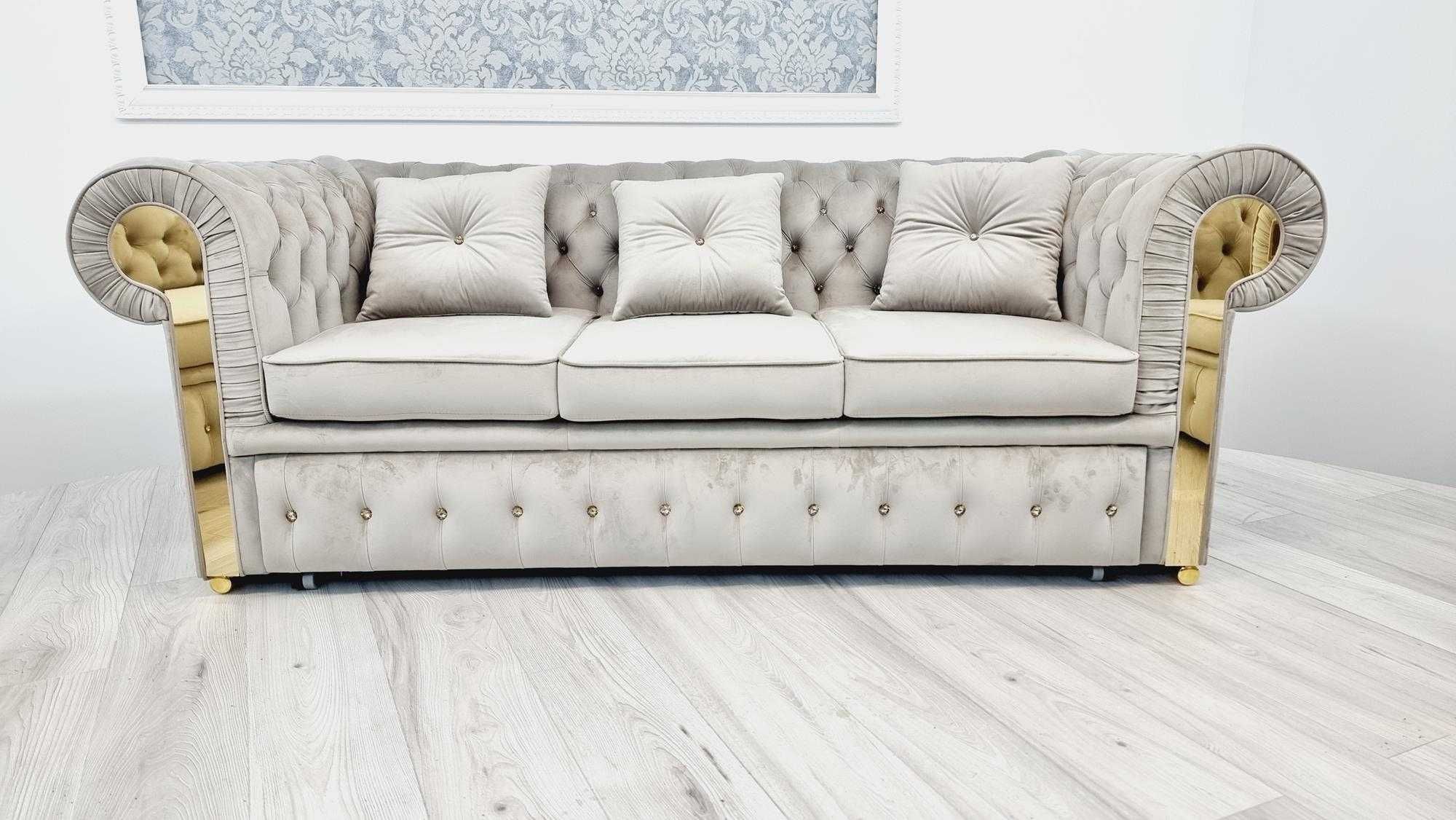 Zestaw pikowany chesterfield GLAMOUR 3os. + Szezlong + fotel PRODUCENT