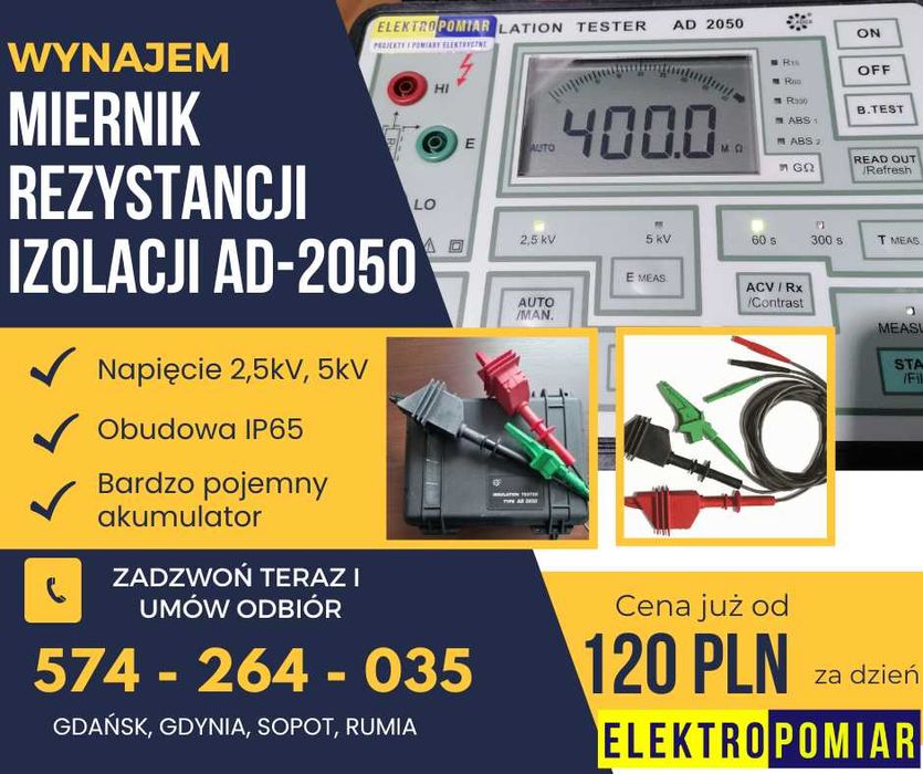 Wypożyczalnia wynajem miernik rezystancji izolacji ADEX AD-2050