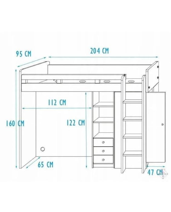 Łózko piętrowe z szafą i biurkiem