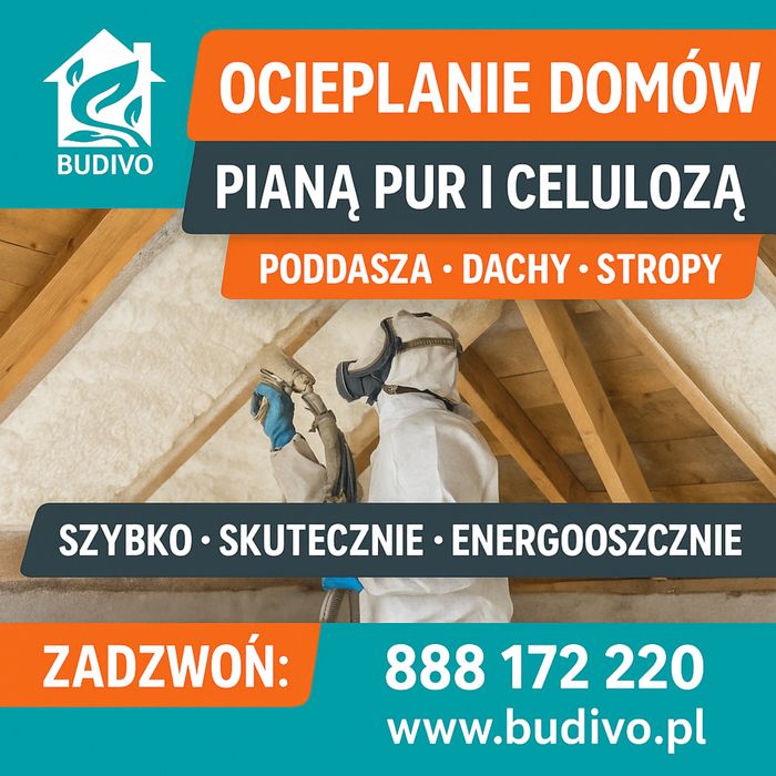 Ocieplanie pianką PUR-izolacje natryskowe,Ocieplenie poddasza Celulozą