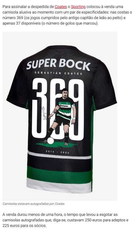 Camisola Sporting CP Edição Limitada Sebástian Coates (Número 34/37)