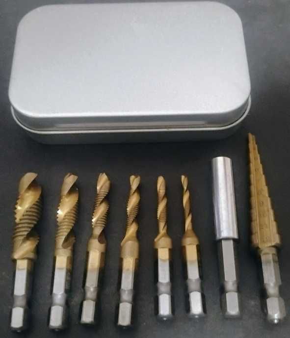 Wiertła gwintujące HSS TiN M3-M10 gwintowniki 6 szt.+stopniowe+uchwyt