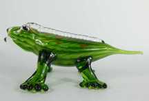Figura szkło MURANO zielony gekon jaszczurka 22,5cm figurka