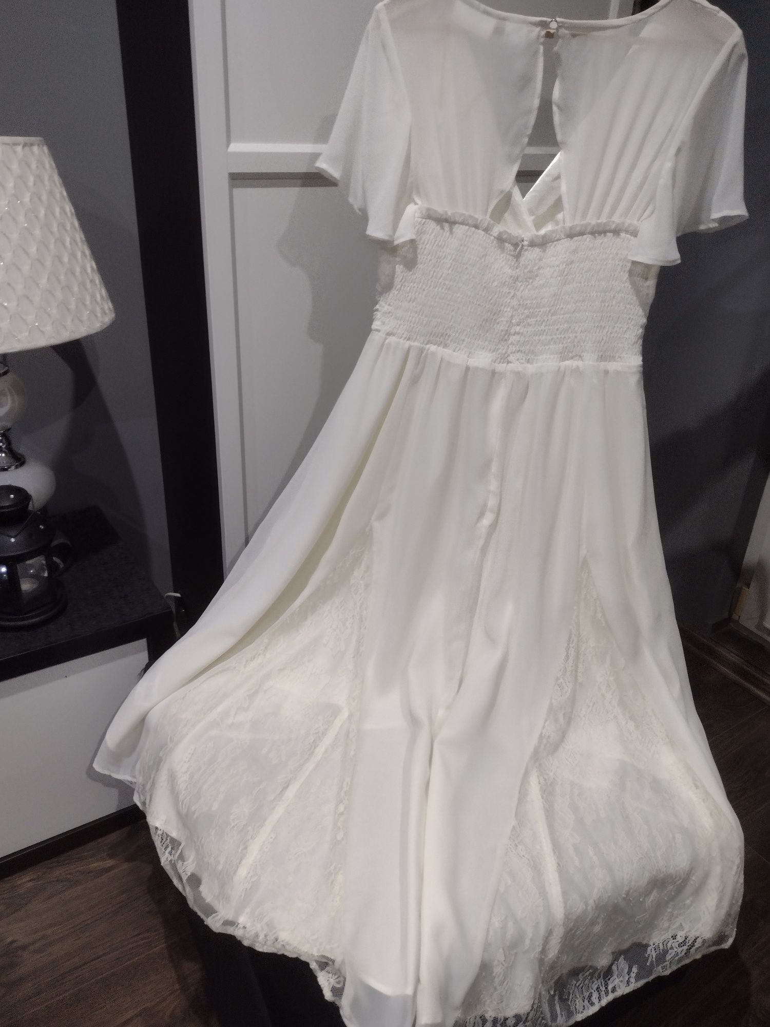 Nowa suknia ślubna 38 40 cywilny poprawiny ecru wesele zwiewna koronka