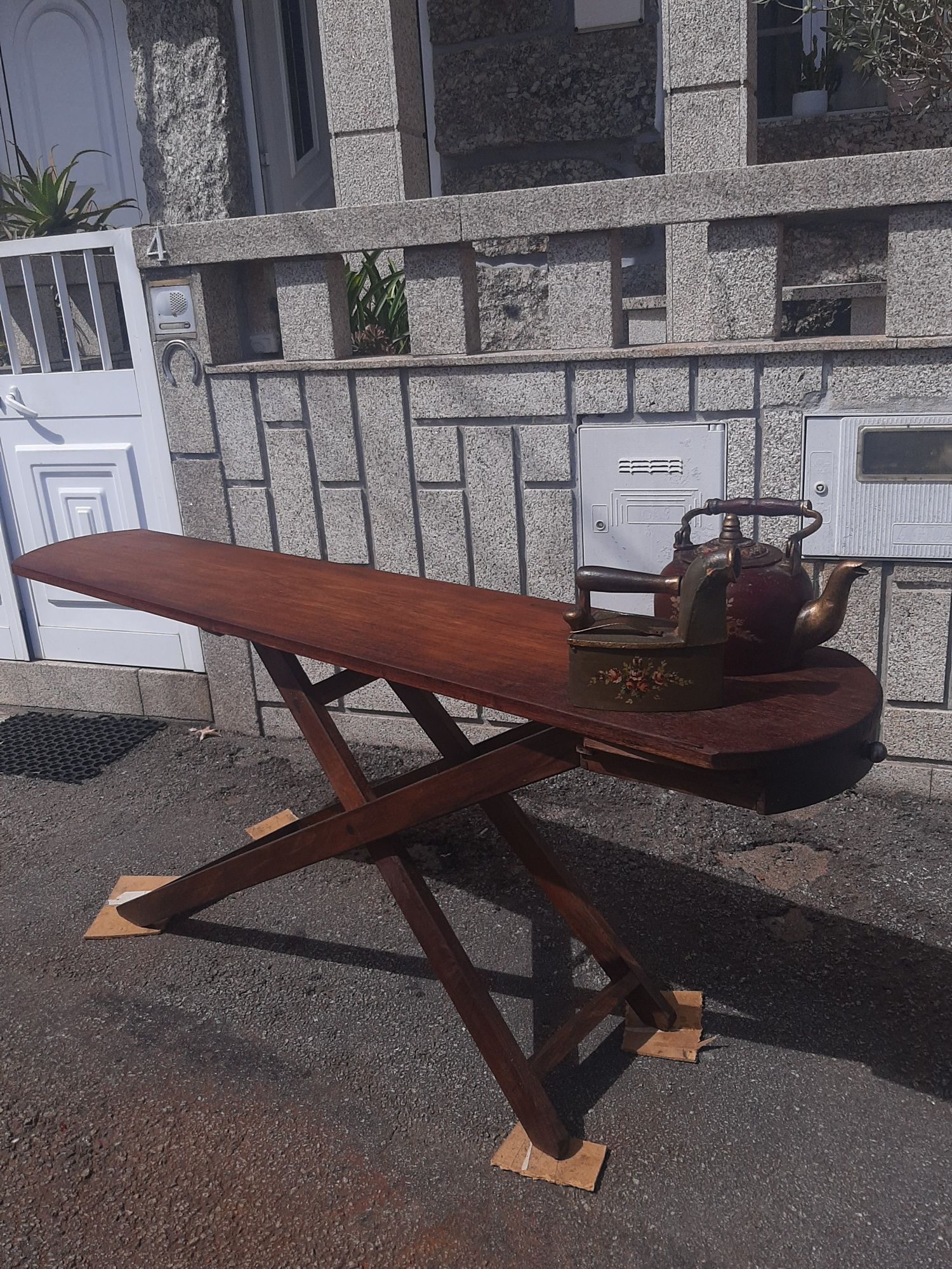 Antiga   Grande Mesa Tábua de Engomar Em Madeira de Carvalho Maciça