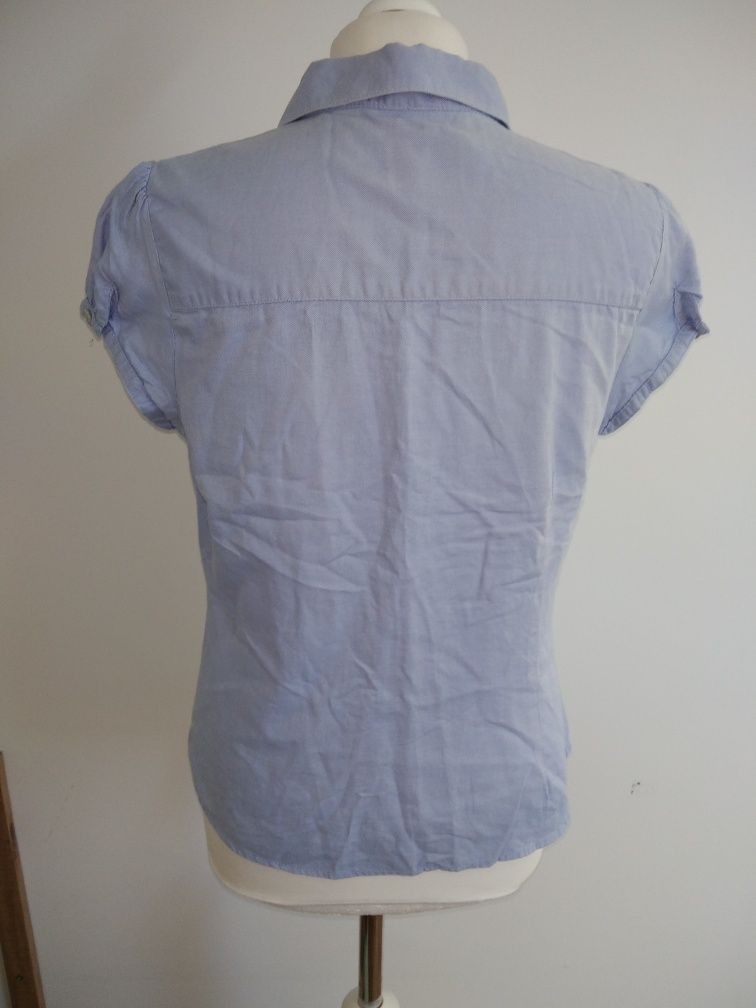 Bawełniana koszula z krótkim rękawem Zara Basic baby blue 38 M
