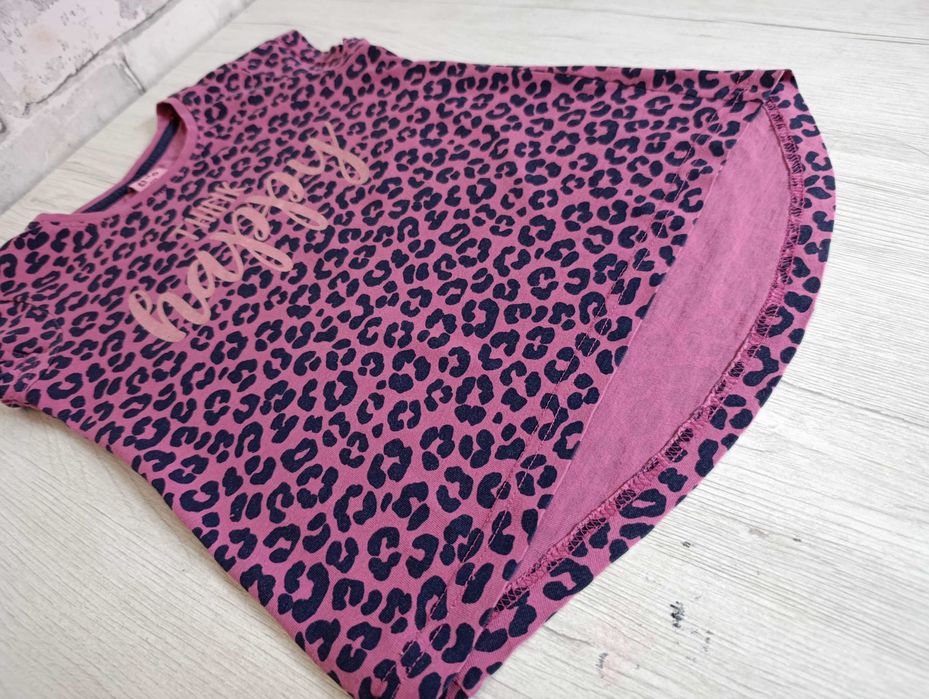 bluzka tunika 110 krótki rękaw różowa w panterkę cętki panterka brokat