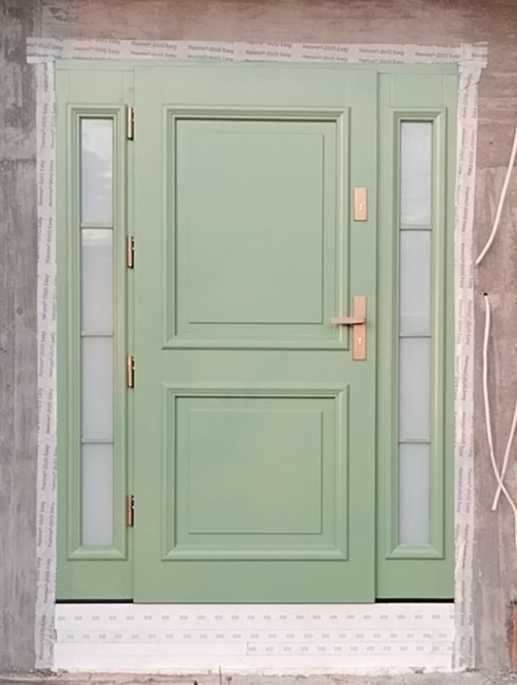 Drzwi zewnętrzne drewniane ral 6021 zielone na każdy wymiar