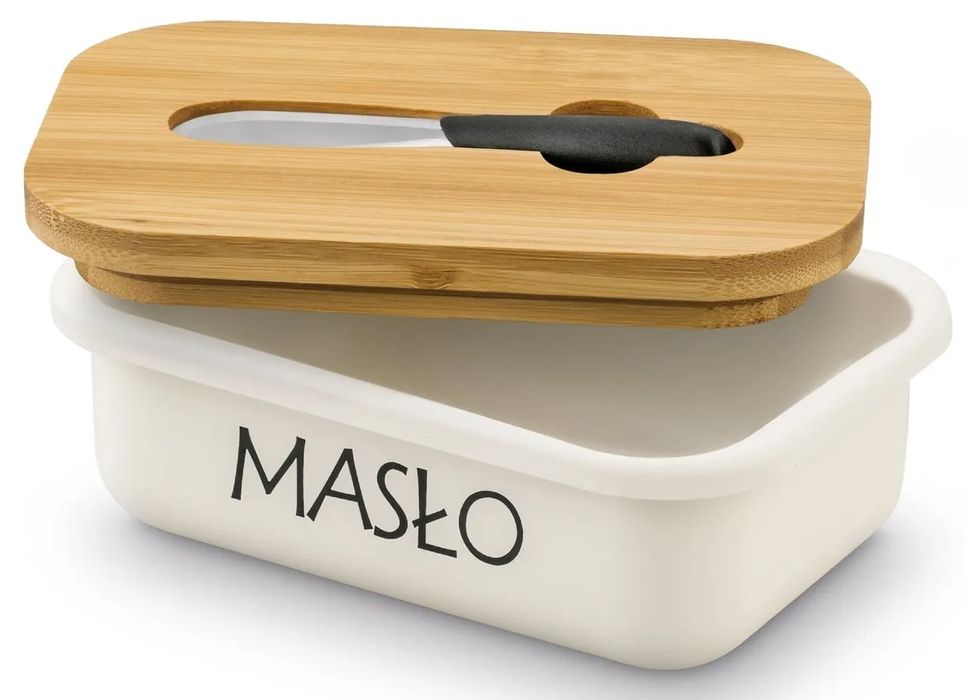 Maselniczka Stalowa Z Nożykiem Pokrywka Bambusowa Tadar Pojemnik 16Cm