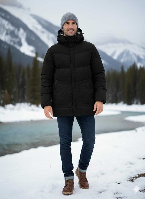 Чоловіча зимова куртка подовжена тепла з капюшоном 2022-16