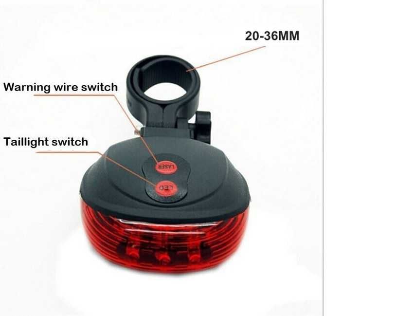 Luz traseira de bicicleta com 5 LED e 2 laser - À prova de água