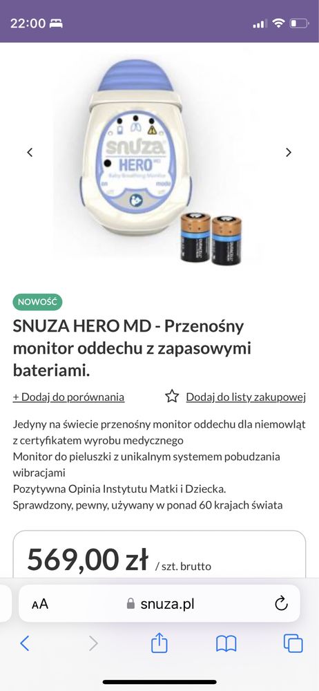 SNUZA HERO MD - Przenośny monitor oddechu