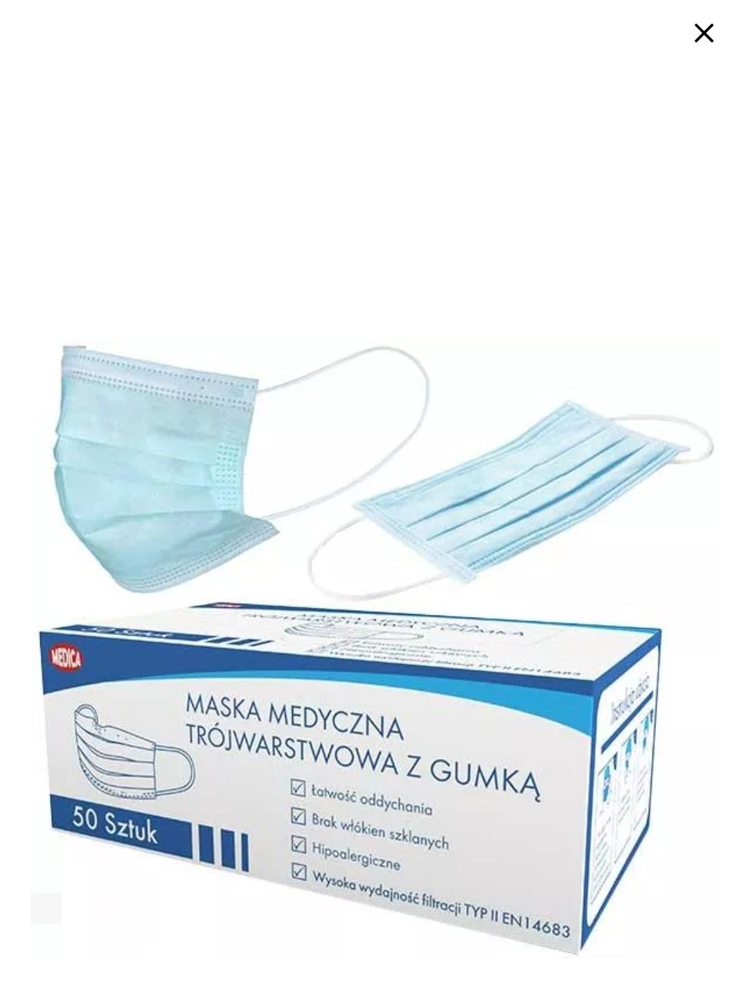 Medica Medica Maska Medyczna Z Gumką 3-Warstwowa 50szt.