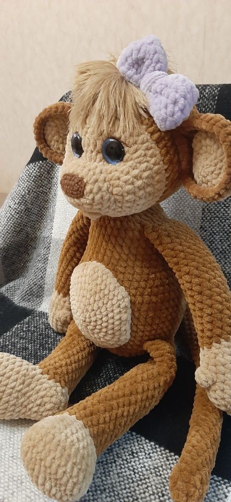 Мягкая игрушка, плюшевая обезьянка, вязаная, handmade
