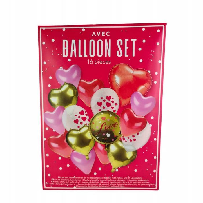 Zestaw balonów serca lateks folia 16el., odcienie różu i złota