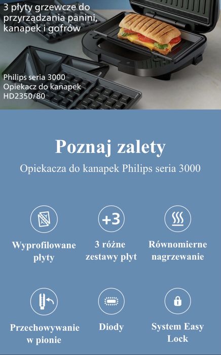 Opiekacz Philips Series 5000 HD2350/80 Trójkąty Gofry Panini 750W