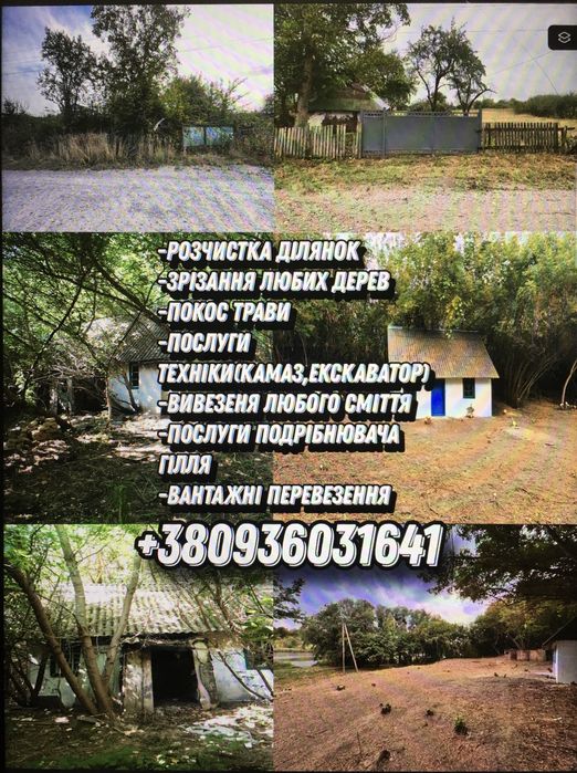 Розчистка ділянок, вивіз сміття, покос трави зрізання дерев