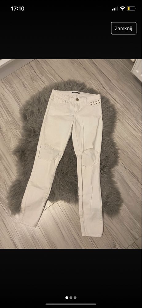 Modne jeansy mohito białe na lato z dziurami XS