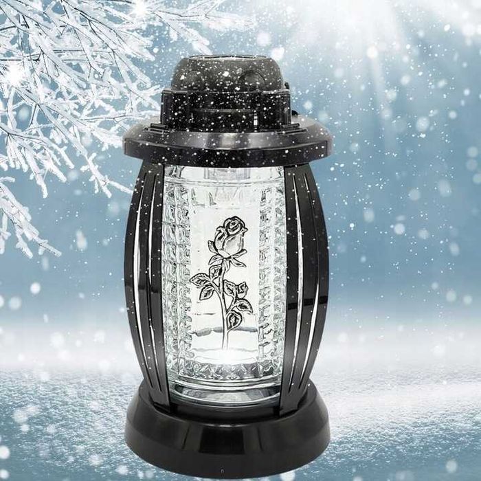 3 Duże znicze Solarne Lampiony 'Srebrna Róża', Lampy na Cmentarz 24cm