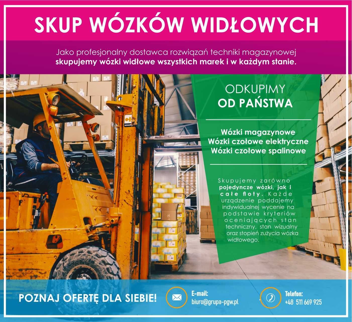 Wózek widłowy wynajem,Wynajem wózka widłowego, Piotrków Tryb.GRUPA PGW