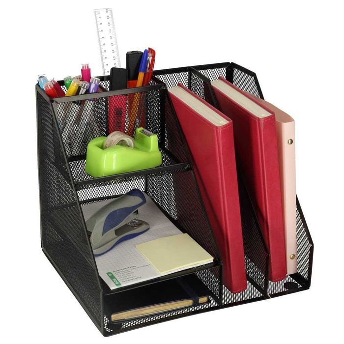 Organizer na Biurko Przybornik Metalowy 6 Komór Czarny do Biura i Domu