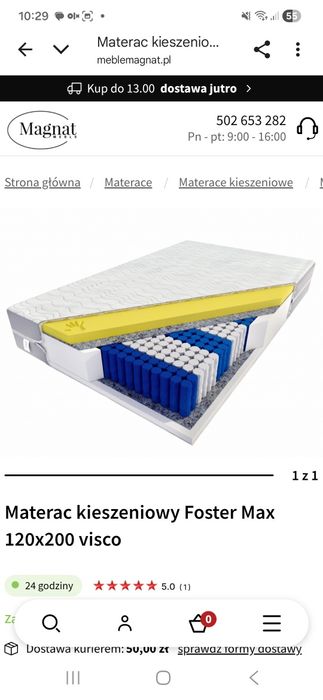 Materac nowy  kieszeniowy foster max  120x200