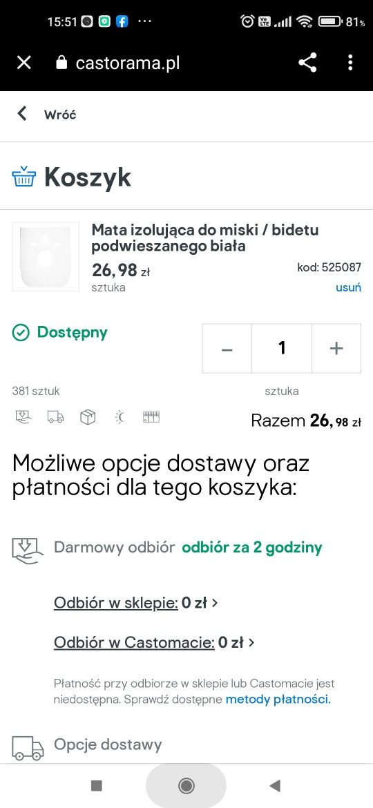 Mata wygłuszająca do Misy wc i bidetu