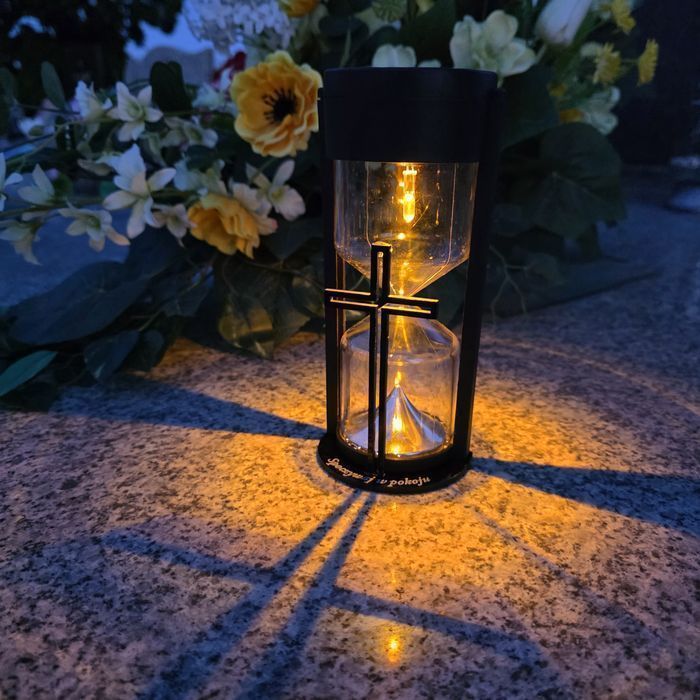 2x ZNICZ solarny led LAMPION na grób statuetka na cmentarz z krzyżem