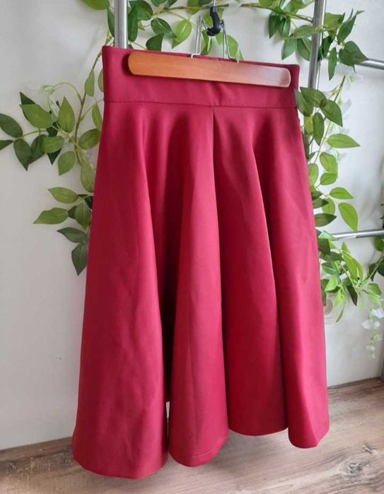 Bordowa spódnica rozkloszowana vintage piękna XS czerwona