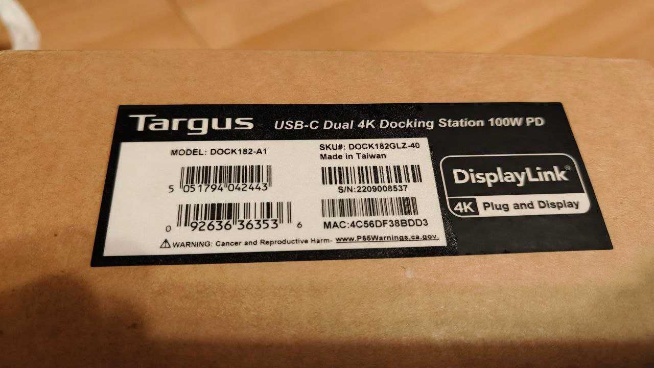 Док станція Targus USB-C 2*4K Docking Station (DOCK182) 100W PD