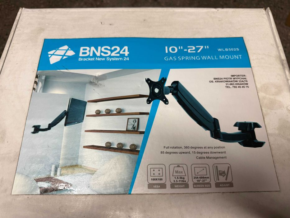 UCHWYT wieszak ścienny TV MONITORA 10-24 cale AMORTYZOWANY