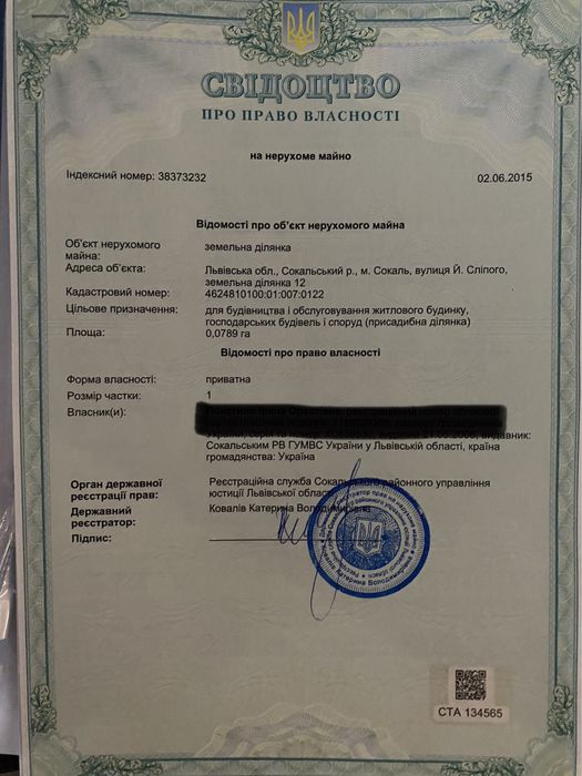 Земельна ділянка 0.0789 га